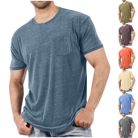 KeShDi Plus Size Shirts for Men Chiffon Blouse Summer Casual Short Sleeve with Pocket Round Neck Sports Top Purple XL