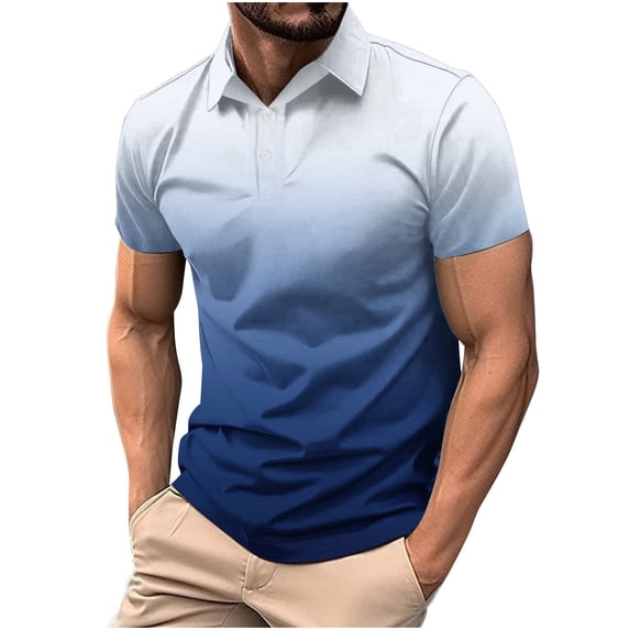 KeShDi Polo Shirts Henley Tshirts for Men Men Casual Solid Short Sleeve Turn Down Collar Buttons T-Shirt Blouse Blue 3X