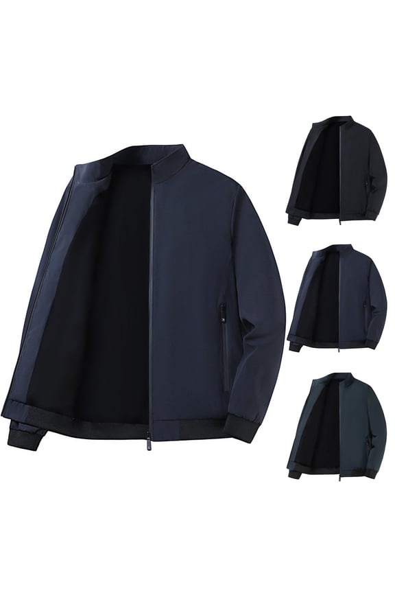 Puffer Jacket Men Men's Solid Color Long Sleeved Stand Up Collar Zipper Cardigan Jacket Navy L