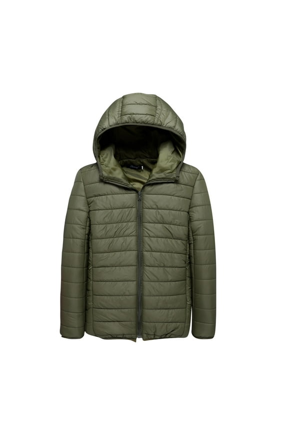 Puffer Jacket Men Solid Casual Thicken Hooded Zipper Youthful-padded Army Green 5X