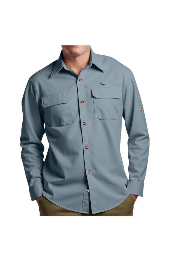 Puffer Jacket Men's UPF 50 Long Sleeve Sun Protection Shirts Outdoor Fast Dry Fishing Hiking Travel Shirts Light Blue XL