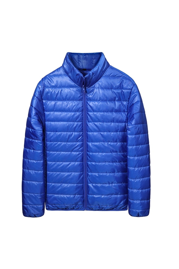 Puffer Jacket Men's Winter Down Jacket Zipper Cardigan Pocket Long Sleeve Padded Jacket Coat Blue 3X