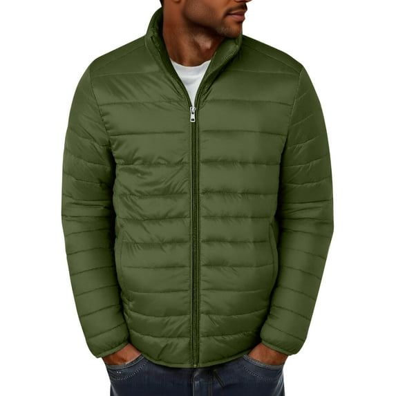 KeShDi Puffer Jacket Mens Solid Color Pocket Jacket Top Jacket Army Green S