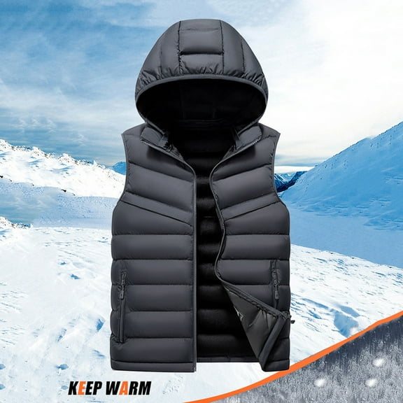 KeShDi Puffer Vest Red Vest Men's Solid Color Sleeveless Detachable Hooded Zipper Cardigan Warm Jacket White 3X