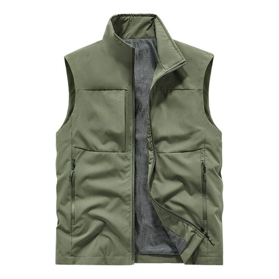 KeShDi Puffer Vest Winter Men's Casual Fashion Solid Color Sleeveless Stand-up Collar Top Waistcoat Army Green 3X