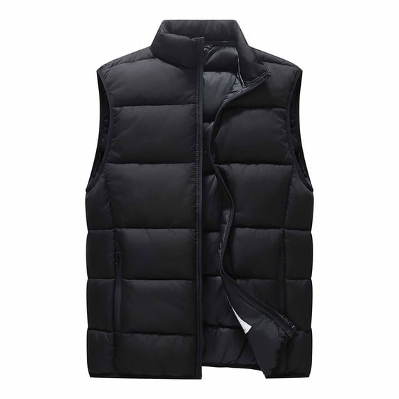 KeShDi Puffer Vest for Men Stand Collar Sleeveless Zip Up Casual Winter Vest Coat with Pockets Black M