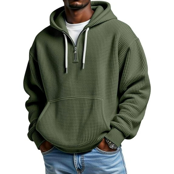KeShDi Quarter Zip Pullover Men's Colorblock Jackets Pocket Tops Mens Sports Large Size Casual Long Sleeve Winter Hoodie Army Green 4X