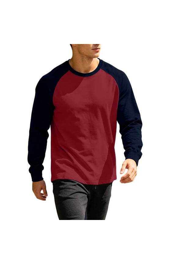 Raglan Long Sleeve Shirt Men Underscrub T-Shirt Thin Loose Base Layer Top for Fall Red M