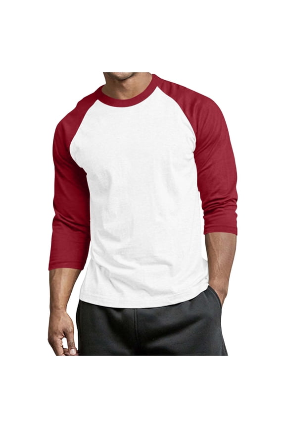 Raglan Shirts Linen Active Baseball Jersey Block Color Fashion Men's Casual Printed Round Neck Long Sleeve T-shirt Spring and Summer Tops Red 4X