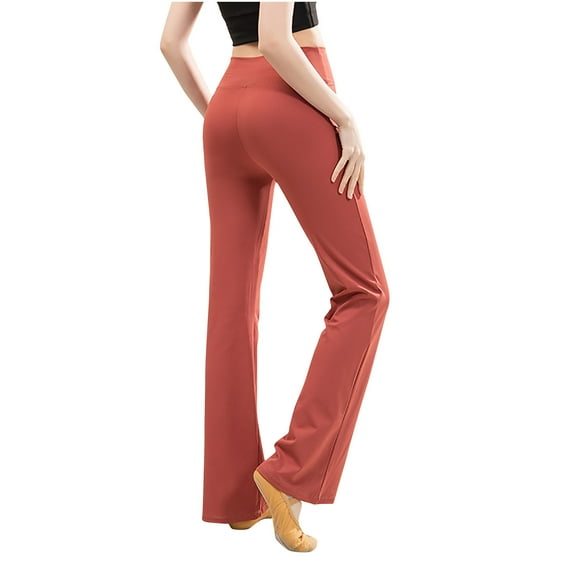 KeShDi Running Workout Yoga Leggings Women's Solid Color Straight Tube Slightly Flared High Waist and Hip Lifting Exercise Fitness Yoga Pants Orange S