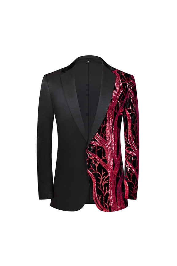 Sequin Blazer Men's Plus Size Casual Solid Color Button Detailed Long Sleeve Dance Sequin Blazer Long Sleeve Outwear Jackets Red XL