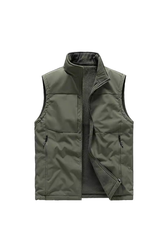 Sherpa Vest Men's Casual Fashion Warm Pocket Zipper Berber Fleece Outwear/Jackets Army Green 2X