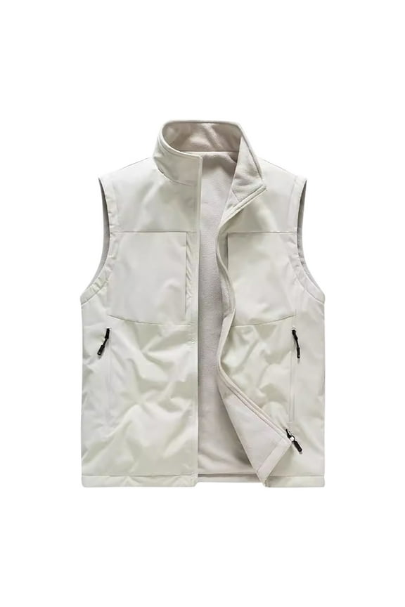 Sherpa Vest Men's Casual Fashion Warm Pocket Zipper Berber Fleece Outwear/Jackets Beige L