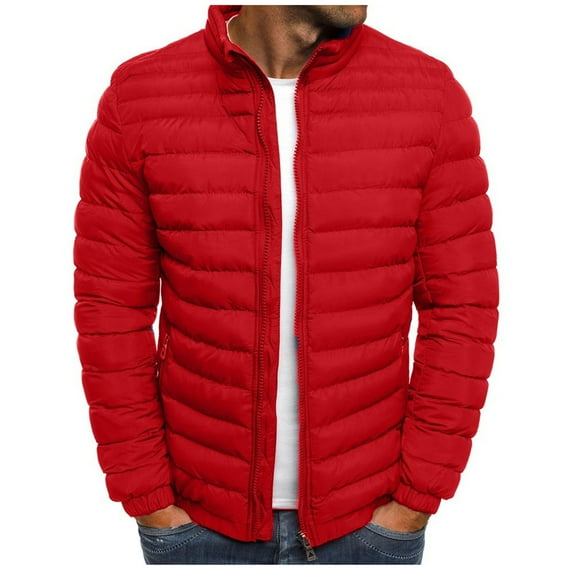 KeShDi Sport Coats for Men's Solid Color Jacket Padded Jacket Fashion Padded Jacket Men's Warm Padded Jacket Red M