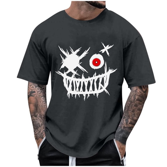 KeShDi Summer Gym Shirts Men Summer Fashion Casual Men's Round Neck Printed T-shirt Top Gray S