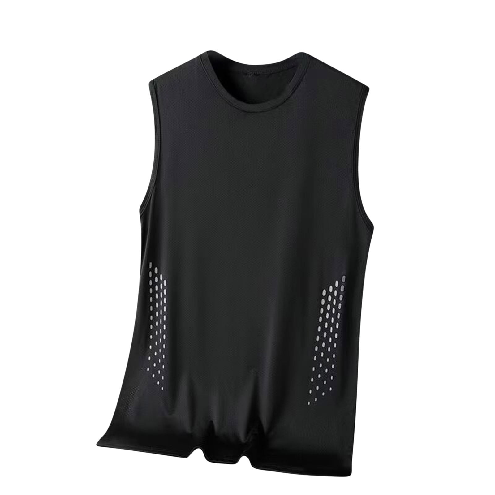 Summer Gym Tank Tops for Men Men Round Solid Color Neck Sleeveless Sports Casual Fashion T-shirt Black 2X