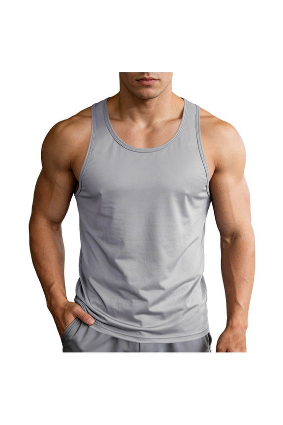 Summer Halter Tops for Men Men Solid Color Exercise Close-fitting Round Neck Fitness Short-sleeved Tank Top Gray 2X