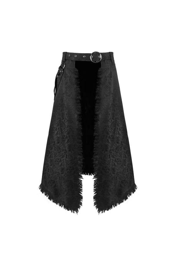 Summer Hip Hop Punk Skirt Steampunk Vintage Style Men Casual Solid Gothic Fashion Asymmetric Printing Pleated Skirt Short Skirt Black L