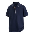 thumbnail image 1 of KeShDi Summer Linen Tshirt Mens Shirts Polo Shirt Men's Summer Casual Short Sleeve Top Solid Color T-shirt Half Sleeve Short Sleeve Collar Top/Shirt Blue 5X, 1 of 8