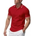 thumbnail image 1 of KeShDi Summer Men's T-Shirts Polo Shirts Golf Shirts Men Casual Solid Short Sleeve Pullover Button Turndown Collar T-Shirt Blouse Red L, 1 of 7