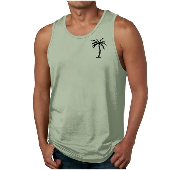 KeShDi Summer Men's Tank Tops Hawaiian Shirts Men's Summer Fashion Casual Sleeveless Printed Round Neck Mint Green 3X