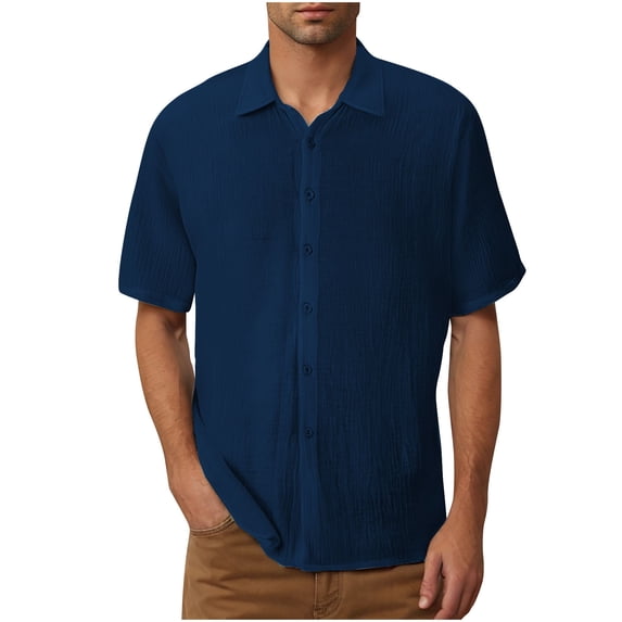 KeShDi Summer Mens Button Shirts Casual Tops Men's Casual Solid Fashion Young Turn-down Collar with Pocket Button Short Sleeve Blouse Shirt Blue 5X