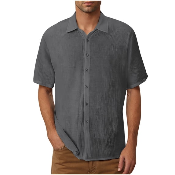 KeShDi Summer Mens Button Shirts Casual Tops Men's Casual Solid Fashion Young Turn-down Collar with Pocket Button Short Sleeve Blouse Shirt Gray 2X