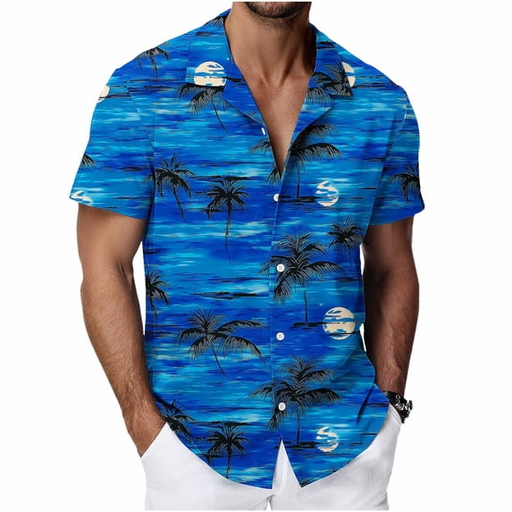 KeShDi Summer Mens Shirts Men's Hawaiian Shirt Short Sleeves Printed Summer Beach Shirts Blouse Shirt Multicolor L
