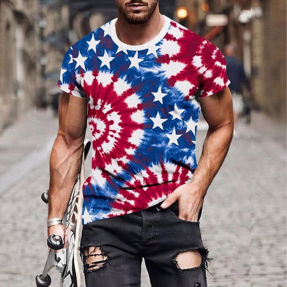 KeShDi Summer Mens T Shirts 4th Of July Independence Day Tshirts Men Casual Fashion Printing Round Neck Pullover Fitness Sports Shorts Sleeves T Shirt Blouse Hot Pink M
