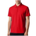 thumbnail image 1 of KeShDi Summer Mens T Shirts Golf Shirts Polo Shirts Men Solid Color Casual Loose Trendy Ice-Silk Seamless Sweat-wicking Elastic Button Cedar Short Sleeve Turndown Collar Blouse Shirt Red M, 1 of 6