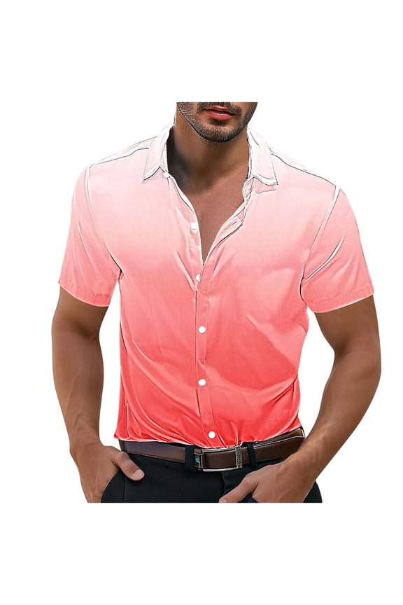 Summer Mens T-Shirts Men's Casual Personality Dancing Party Solid Color Button Lapel Fashion Short Sleeve Shirt Orange 2X