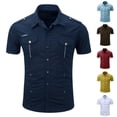 thumbnail image 1 of KeShDi Summer Mens T-Shirts Polo Shirts Men's Solid Color Short Sleeved Collared Denim Shirt Military Top Navy XL, 1 of 7