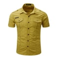 thumbnail image 1 of KeShDi Summer Mens T-Shirts Polo Shirts Men's Solid Color Short Sleeved Collared Denim Shirt Military Top Yellow S, 1 of 7