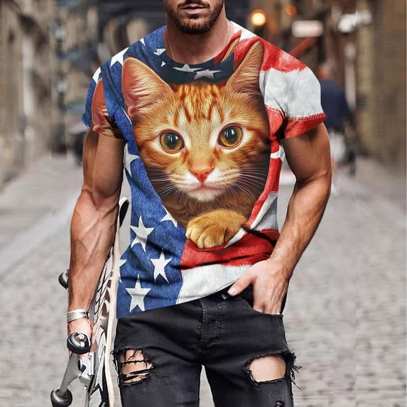 KeShDi Summer Mens Tee Shirts Men Casual Fashion Printing Round Neck Pullover Fitness Sports Shorts Sleeves T Shirt Blouse Blue 3X