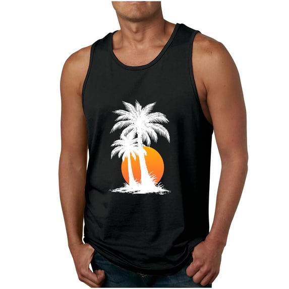 KeShDi Summer Mens Workout Tank Tops Hawaiian Shirts Men's Tank Colorless Gradient Printing Round Neck Thin Strap Leakage Back Regular Casual Sports Tank Blouses Black 4X