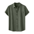 thumbnail image 1 of KeShDi Summer Shirts Button Up Shirt Men Casual Solid Turndown Short Sleeve Button Closure Shirt Hawaii Blouse Army Green 3X, 1 of 8