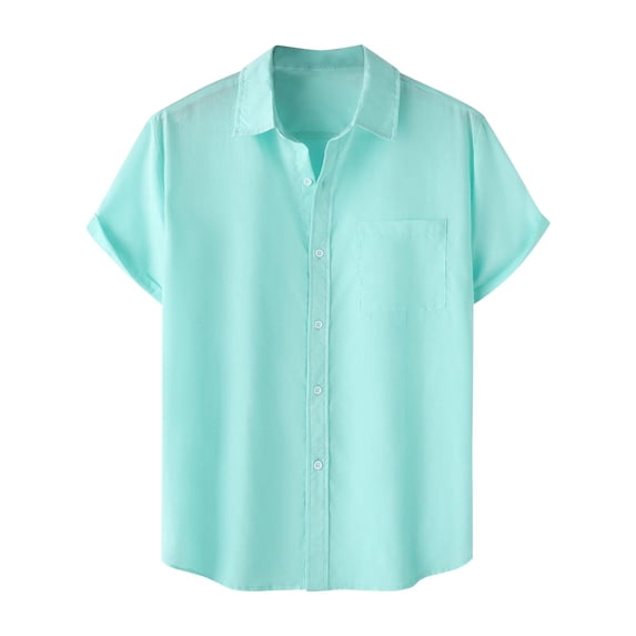 KeShDi Summer Shirts Button Up Shirt Men Casual Solid Turndown Short Sleeve Button Closure Shirt Hawaii Blouse Light Blue 3X