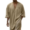 thumbnail image 1 of KeShDi Summer Shirts Linen Tshirts Men's Loose Solid Color V-Neck Half Sleeve Loose Collared and Linen Tunic Summer Shirt Blouse Khaki S, 1 of 6