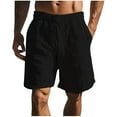 thumbnail image 1 of KeShDi Summer Shorts Linen Shorts Men's Casual Imitation and Linen Drawstring Elastic Waist Solid Color Pocket Breathable Shorts Black M, 1 of 6