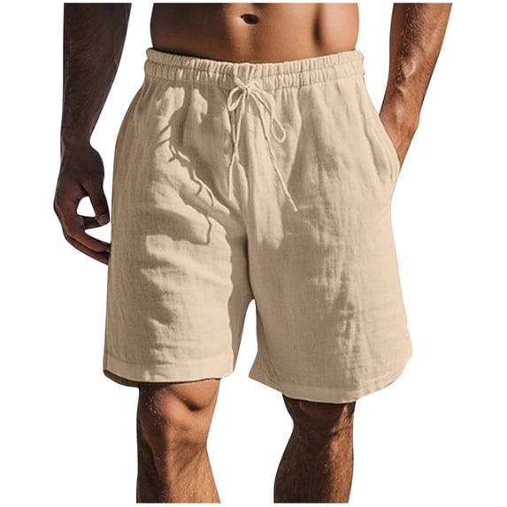 KeShDi Summer Shorts Linen Shorts Men's Casual Imitation and Linen Drawstring Elastic Waist Solid Color Pocket Breathable Shorts Khaki 2X