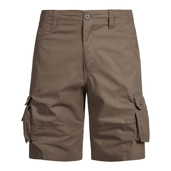 KeShDi Summer Shorts Lounge Shorts Beach Men Solid Color Button Fashion Multiple Pockets Drawstring Shorts Coffee 34