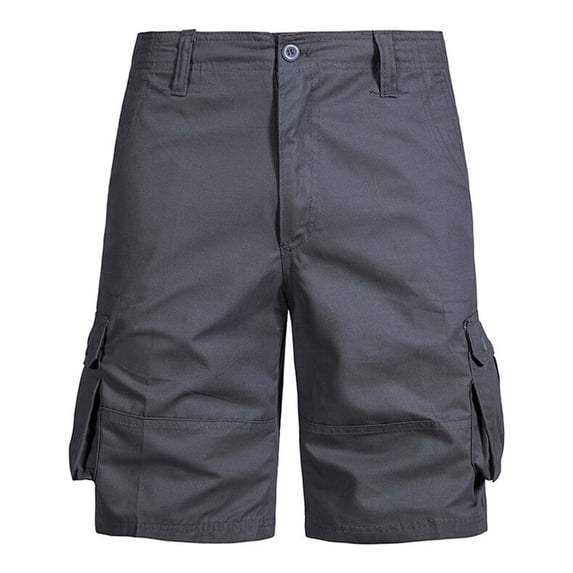 KeShDi Summer Shorts Lounge Shorts Beach Men Solid Color Button Fashion Multiple Pockets Drawstring Shorts Dark Gray 30