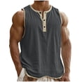 thumbnail image 1 of KeShDi Summer Tank Tops Cotton Linen Henley Shirts Athletic Workout Muscle Shirts Button T-Shirt Gym Muscle Slim Fit Tee Casual Sports T-shirt Top Dark Gray M, 1 of 6