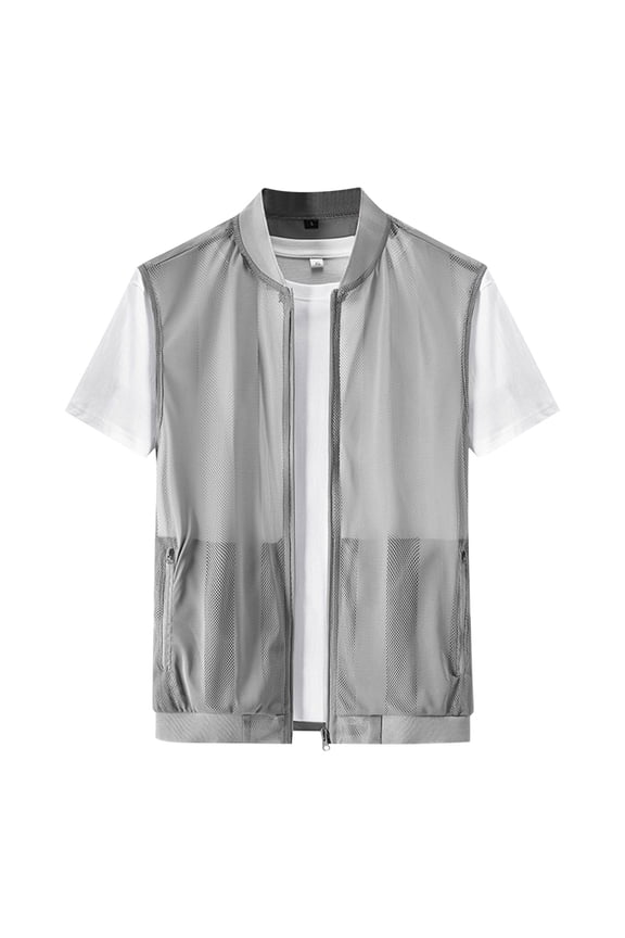 Summer Tank Tops for Men Men Summer Breathable Mesh Filament Sun Protection Clothing Outdoor Fishing Inner Pocket Tank Coat Gray 2X