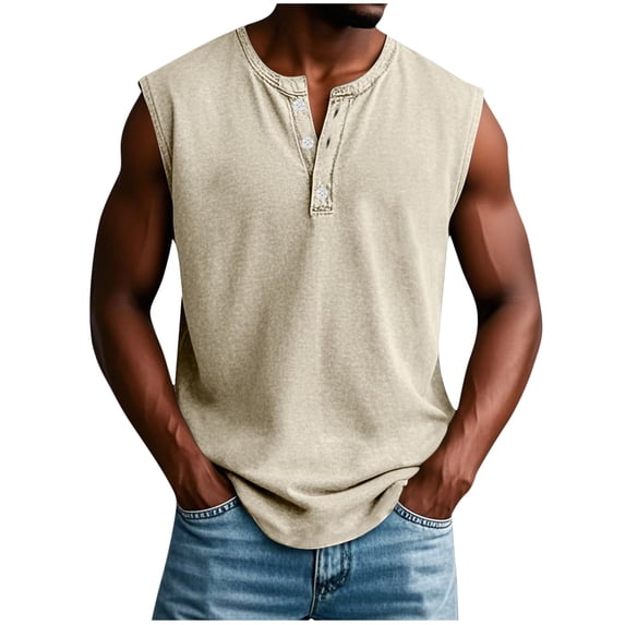 KeShDi Summer Tshirts Shirts Button down Men's Casual Fashion Solid Color Button Lapel Hook Buckle T-shirt Short Sleeved Beige XL