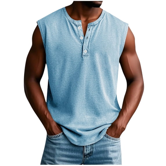 KeShDi Summer Tshirts Shirts Button down Men's Casual Fashion Solid Color Button Lapel Hook Buckle T-shirt Short Sleeved Light Blue L