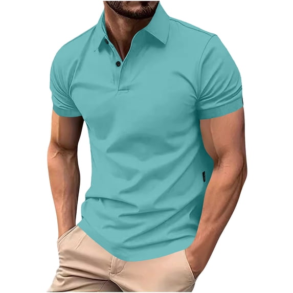 KeShDi Summer Tshirts Shirts Golf Shirts Polo Shirts Men's Casual Trendy Solid Color Collared T-shirt Short Sleeved Crew Neck Top/shirt Light Blue 2X