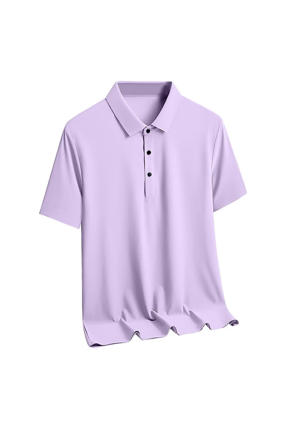Summer Tshirts Shirts Men's Short Sleeved Solid Color Ice Silk Shirt Short Sleeved Collared Top Purple 5X
