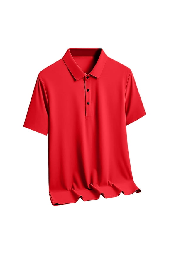 Summer Tshirts Shirts Men's Short Sleeved Solid Color Ice Silk Shirt Short Sleeved Collared Top Red 5X