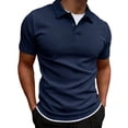 thumbnail image 1 of KeShDi Summer Tshirts Shirts Men's Solid Color Short Sleeved Lapel Casual Fashion Top Fake Two-piece T-shirt Navy L, 1 of 9